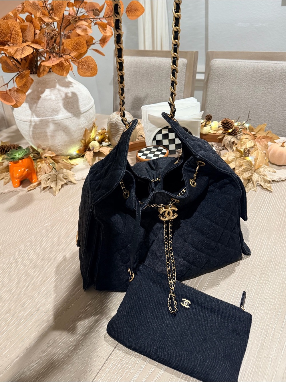 Inspired 25 Medium size Black wash denim with gold hardware